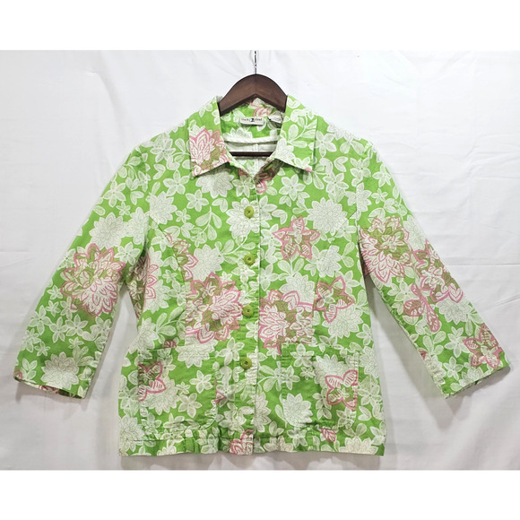 Duck Head Size S Linen Blend Green Pink Floral Jacket Summer Artsy Office Career - Picture 1 of 7